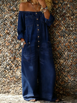 Noa | Denim-Jumpsuit mit Off-Shoulder-Ausschnitt – Dunkelblau