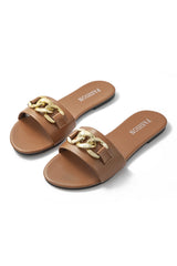 Trendige Slides mit goldener Kette – Eleganz & Komfort für den Sommer – Braun