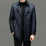 Herrenmäntel aus feinem stoff mit knöpfen und langem trenchcoat-design – Marineblau