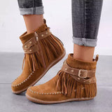 Dorothea | Damen Fransen Stiefeletten mit Schnallen – Braun
