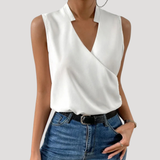 Dorothea | Damen Wickel Ärmellose Bluse – Weiß