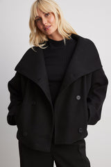 Damen Kurzer Trenchcoat Doppelreihig – Schwarz
