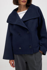 Damen Kurzer Trenchcoat Doppelreihig – Marineblau