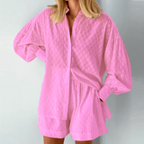 Christa | Luftiges Baumwoll-Set mit Oversized-Bluse & Shorts – Rosa