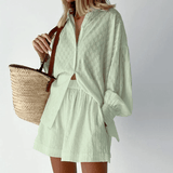 Christa | Luftiges Baumwoll-Set mit Oversized-Bluse & Shorts – Hellgrün