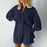 Christa | Luftiges Baumwoll-Set mit Oversized-Bluse & Shorts – Marineblau