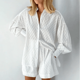 Christa | Luftiges Baumwoll-Set mit Oversized-Bluse & Shorts – Weiß