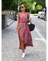 Lange Wickelkleid für Frauen | Tailliertes Design | Punkte-Muster – Rot Grün