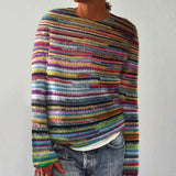 Grobstrickpullover Damen Gestreift | Rundhals mit Langen Ärmeln – Mehrfarbig