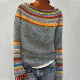Vintage Strickpullover Damen Gemustert | Warm & Bequem – Grau