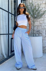 Damenhose – Hohe Taille – Weite Beine – Elastischer Bund – Leicht und lässig – Blau