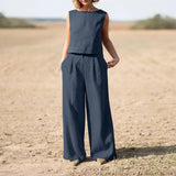 Tzara – Oberteil und Hose aus Baumwollleinen – Blau