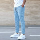 Karlo | Herren Karo-Jogger Slim Fit Freizeithose Sommer – Blau