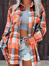 Kessia | Damen Flanellhemd Kariert Oversized Langarm Herbst – Orange