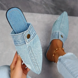 Demi | Damen Denim-Mules Spitz Flach Slip-on Jeans-Look – Blau