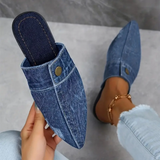 Demi | Damen Denim-Mules Spitz Flach Slip-on Jeans-Look – Indigo