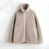 Gemütliche - sherpa-jacke für damen mit reibverschluss – Khaki