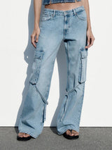 Weite jeans jessamine l mit schnürverschluss – Blau