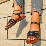 Damen Römische Sandalen Aus Echtem Leder – Elegante Slip-Ons Für Komfort Und Stil – Blau