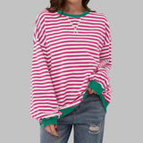 Lucy™ - Lässiger Gestreifter Pullover – Rote Rose