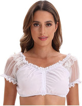 Damen Weiß Bluse Dirndl Oktoberfest | Kurzarm mit Spitze – Weiß