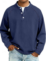 Amir | Retro-inspirierter Henley-Pullover mit Used-Look und langen Ärmeln – Königsblau