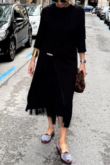 Oona – Tüllkleid Mit Drapierung Und Langem Strickpullover – Schwarz