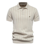 Benles | Stylish Stripe Poloshirt Gestrickt – Beige
