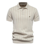 Herren Kurzarm Rippstrick Poloshirt – Beige