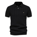 Herren Kurzarm Rippstrick Poloshirt – Schwarz