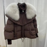 Giovanna – warme, wattierte fell-daunenjacke für damen – Schwarz