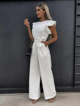Damen Jumpsuit – Stretchmaterial – Eleganter Schnitt – Lange Ärmel – Weiß
