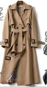 Rubinroter zweireihiger Mantel – Khaki