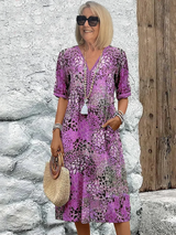 Harper – Elegantes Midikleid mit Blumenmuster – Violett