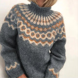 Norweger Grobstrickpullover Damen | Langarm Rollkragen – Grau