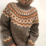Norweger Grobstrickpullover Damen | Langarm Rollkragen – Braun