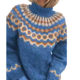 Norweger Grobstrickpullover Damen | Langarm Rollkragen – Blau