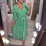 Lillia - Boho Bedrucktes Kleid – Grün (Fast ausverkauft)