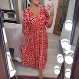 Lillia - Boho Bedrucktes Kleid – Rot (Fast ausverkauft)