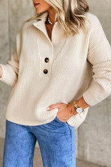 Briana™-Knopf Langarmpullover – Aprikose