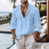Mateo - Graues Leinenhemd mit modernem Styling – Himmelblau
