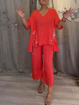 Ebony - Zweiteiliges Sommer Outfit Setzen – Rot