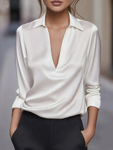 Nadene - Prämie Bluse Mit V-Ausschnitt – Weiß
