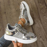 GlamStep™ – Elegante Damen Sneaker mit funkelnden Pailletten – Silber