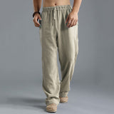Ethan - Freizeithose mit Kordelzug aus Leinen – Beige