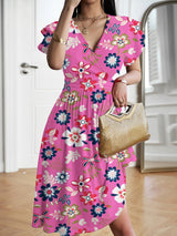 Noelia - Geblümtes Midikleid mit Flatterärmeln – Rosa