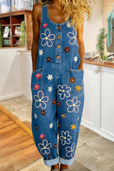 Wenara - Geblümter Jumpsuit – Marineblau
