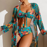 Charlotte | 3-teiliges Bikini-Set – Pfauen-Grün
