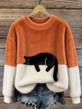 Zaidia – Gemütlicher Strickpullover Mit Süßer Katze – Oranje
