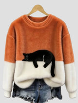 Luna | Damenpullover mit Katzenmotiv – Orange